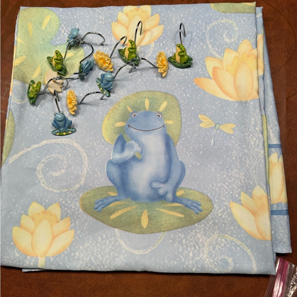 Frog and Lotus Shower Curtain with Hooks